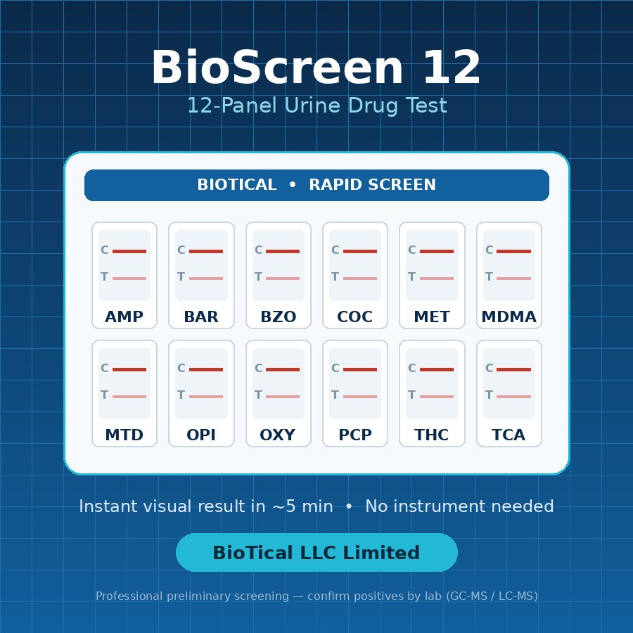 BioScreen 12 — 12-Panel Drug Test Dip Card — Pack of 100